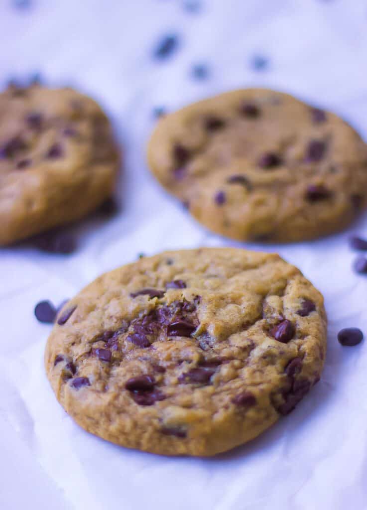 Chocolate Chip Pumpkin Cookies on parchment paper.
