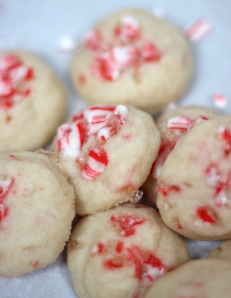 candy cane shortbread cookies stacked 