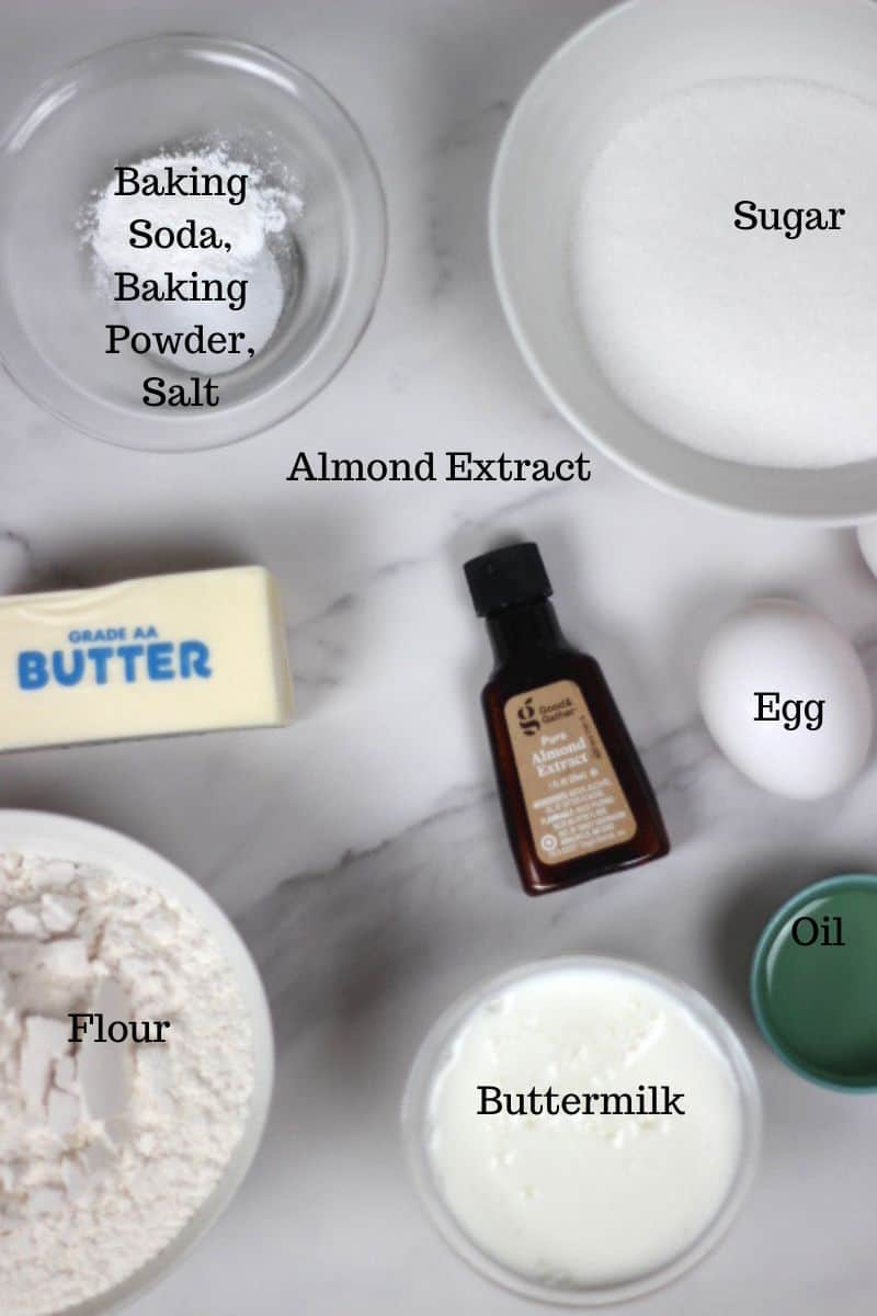 ingredients needed to make almond raspberry cupcakes
