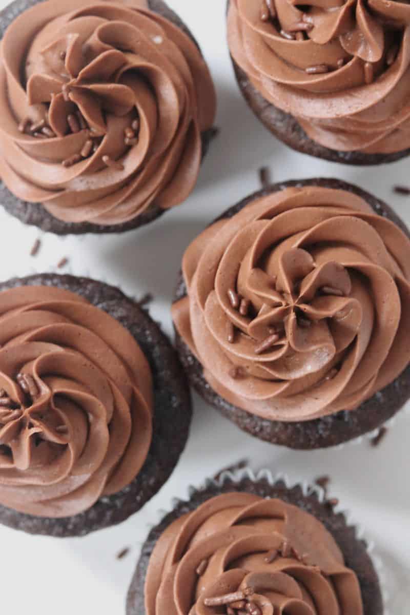 the top of gluten free chocolate cupcakes 