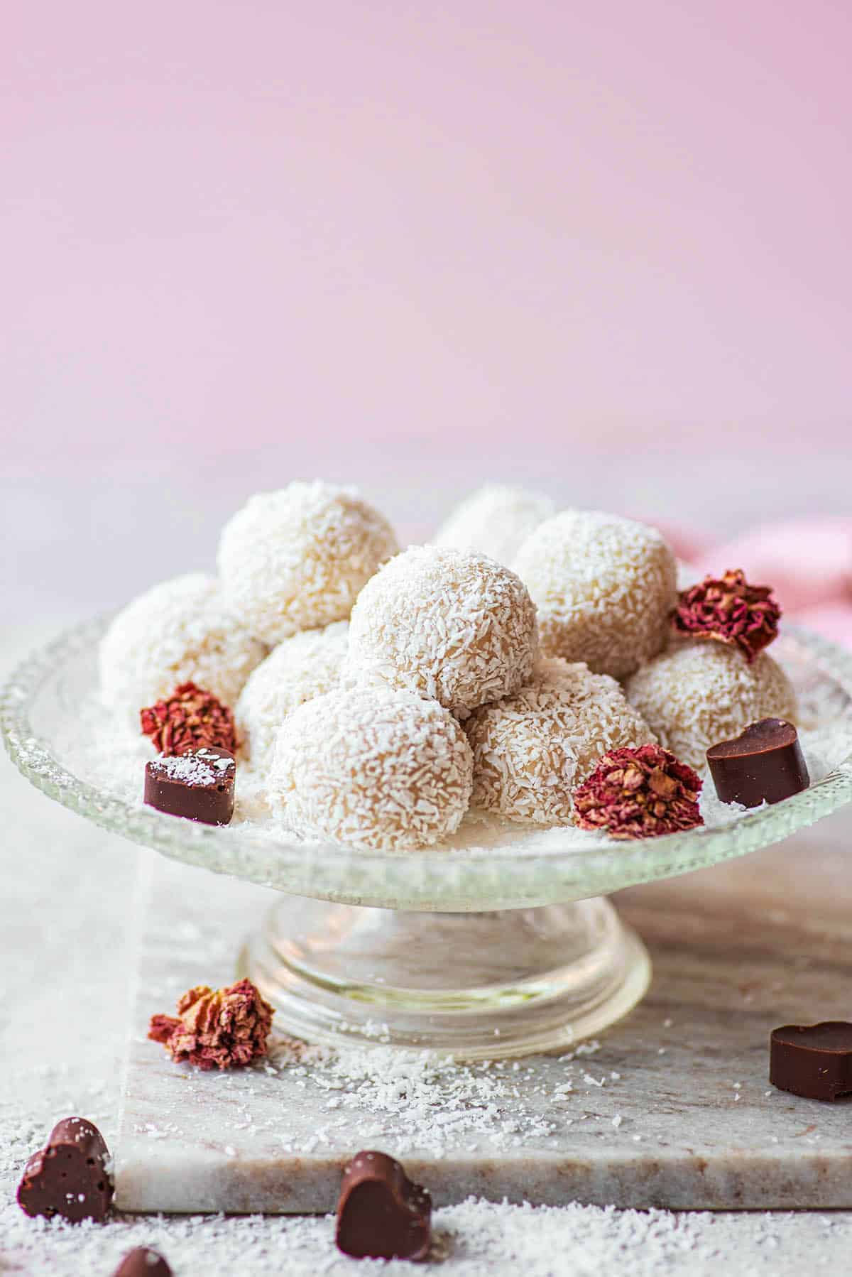 coconut truffles on a platter
