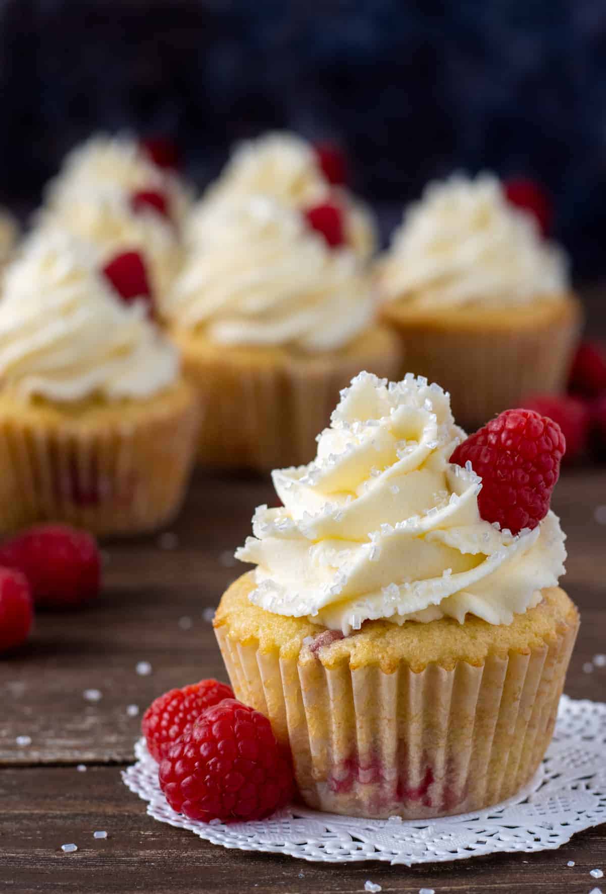 raspberry cupcakes on a plate