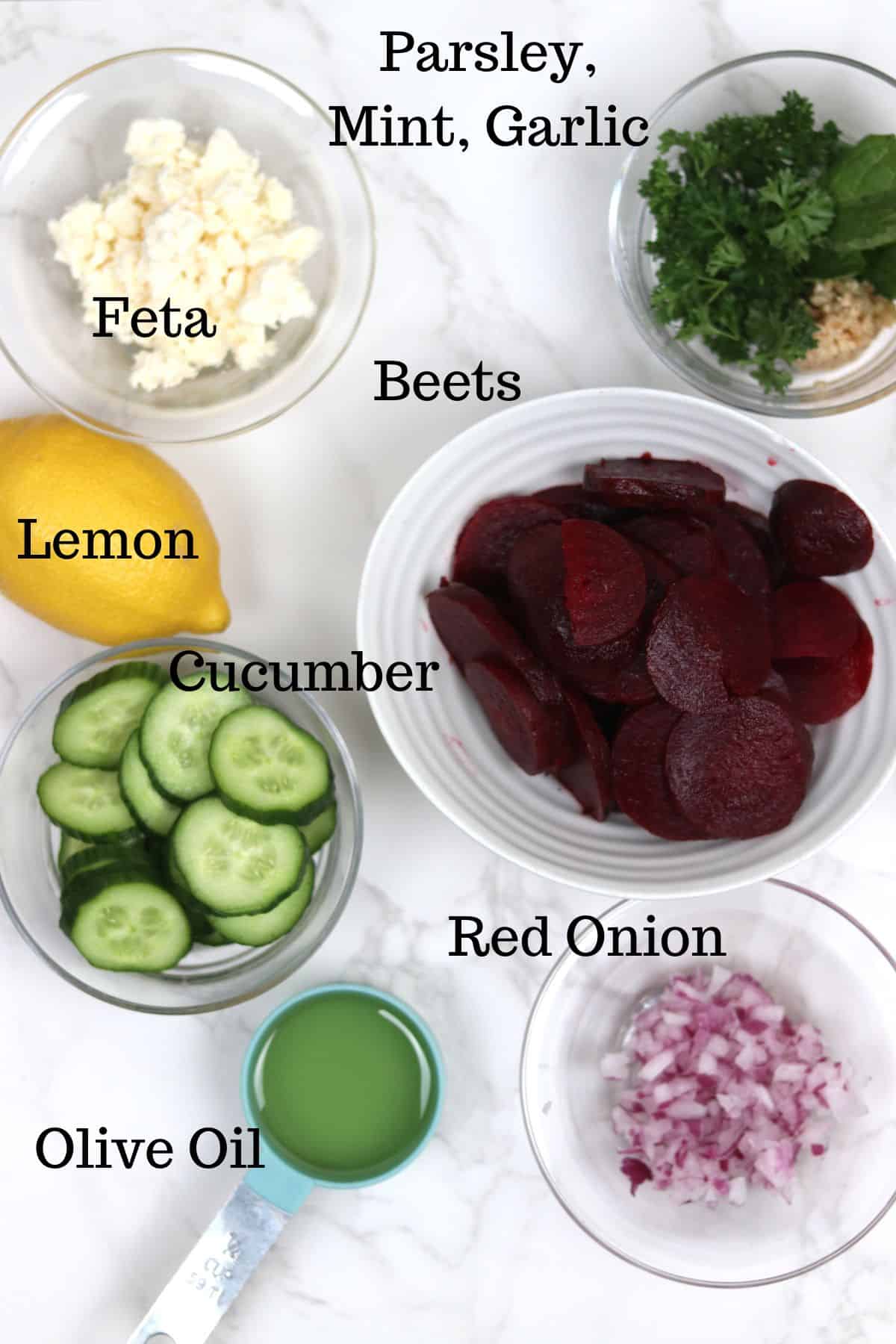ingredients needed to make cucumber beetroot salad