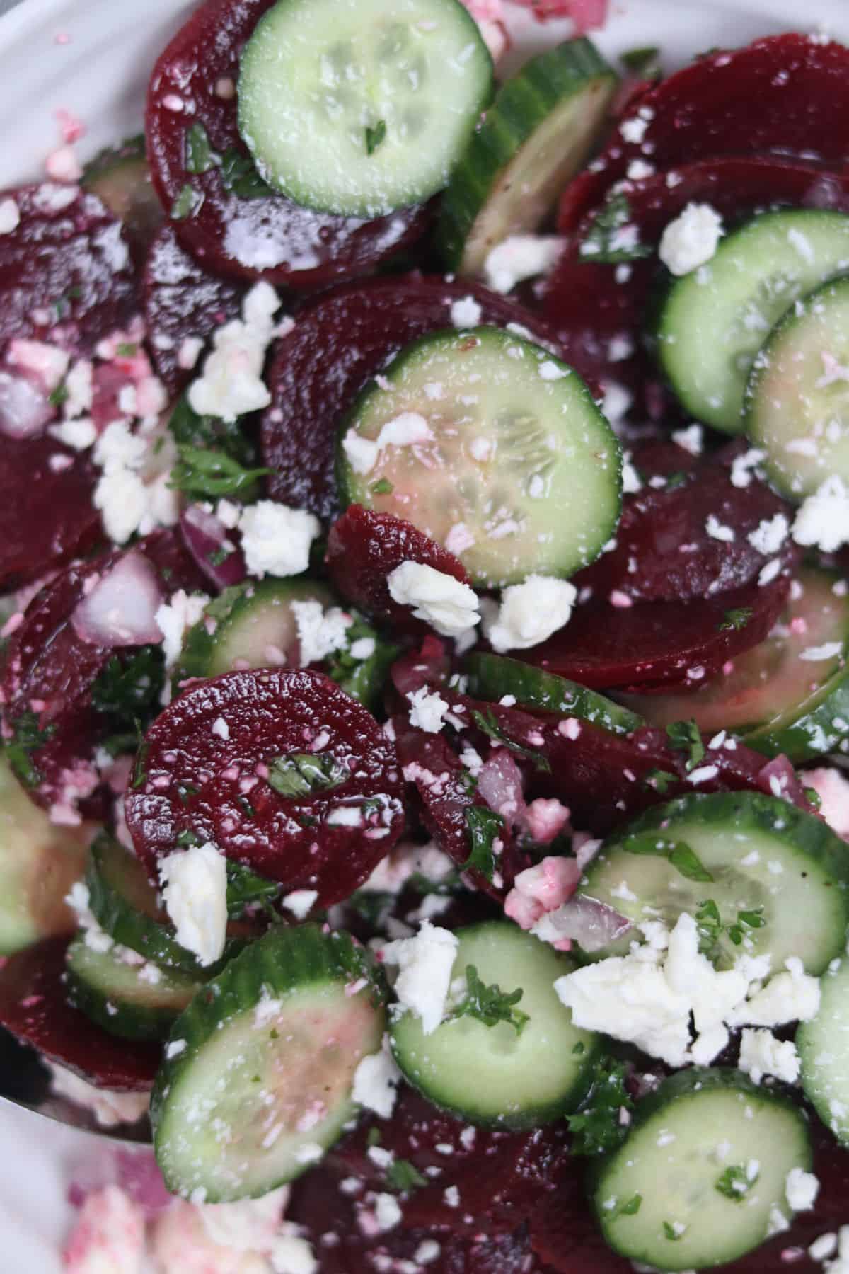 cucumber beetroot salad close up picture