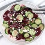 cucumber beetroot salad in a bowl