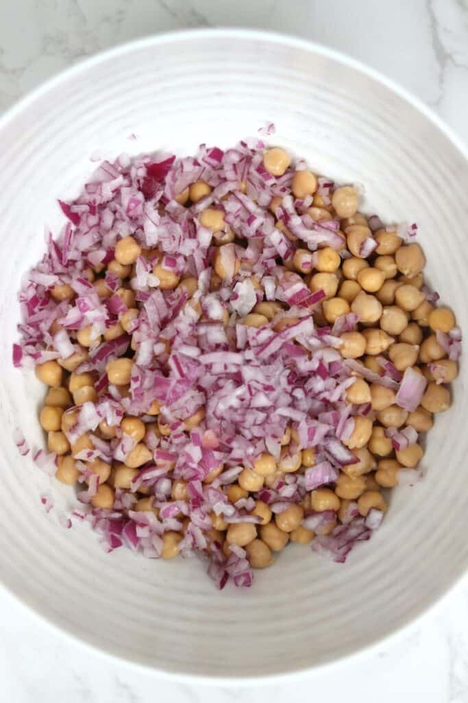 bowl of chickpeas and red onion