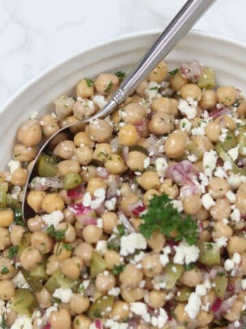 dill pickle chickpea salad in a bowl