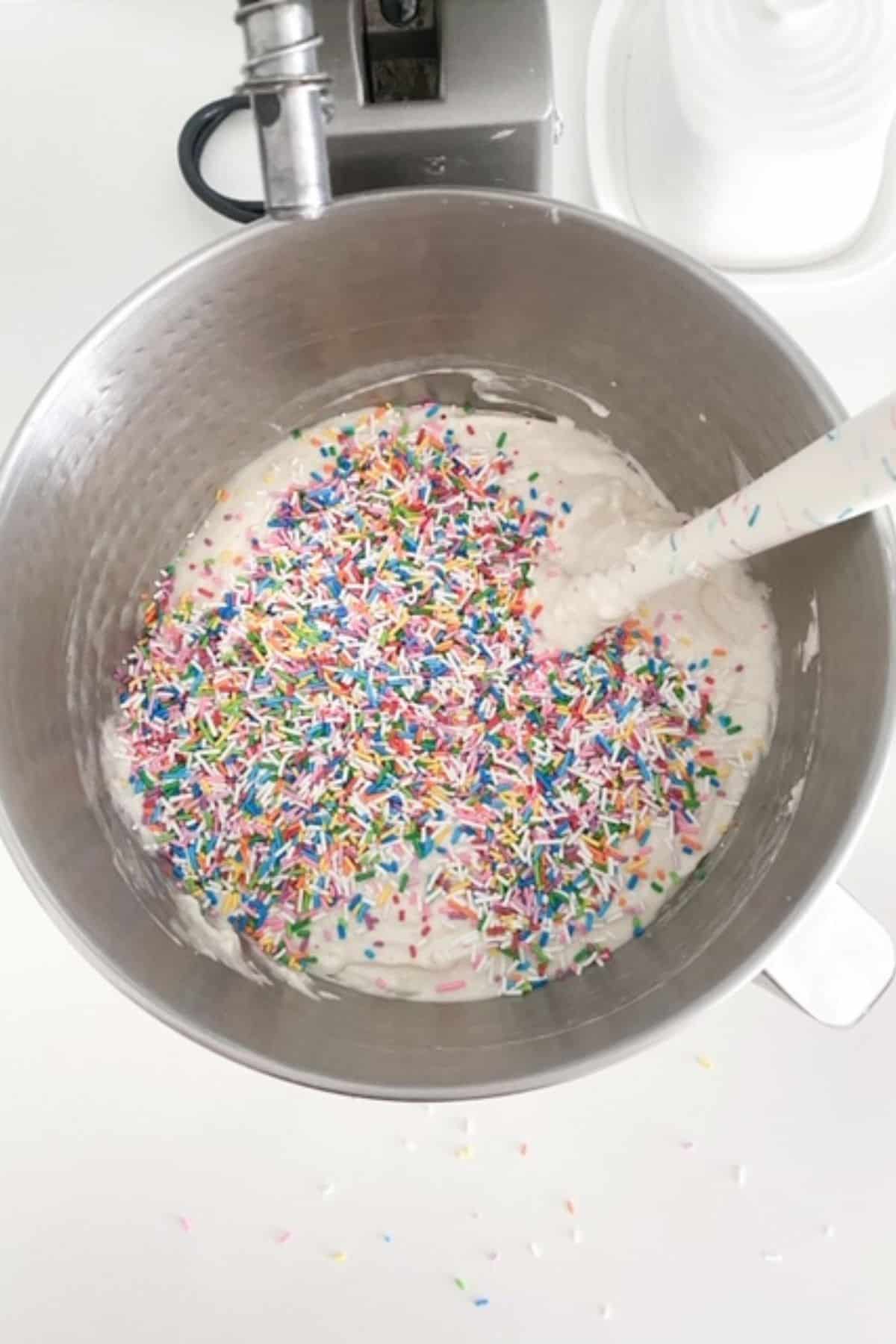 gluten-free cake batter with sprinkles in it