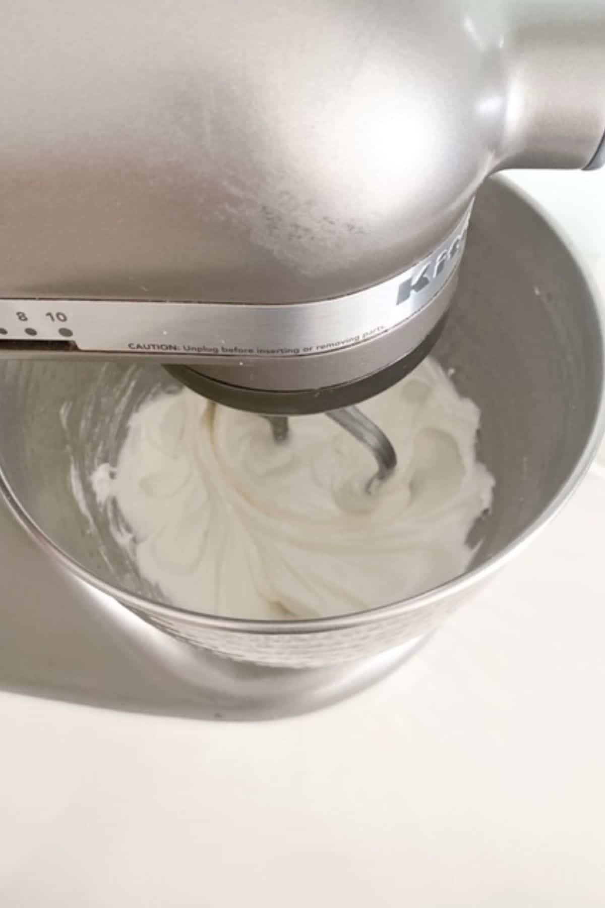 cake batter in a mixer
