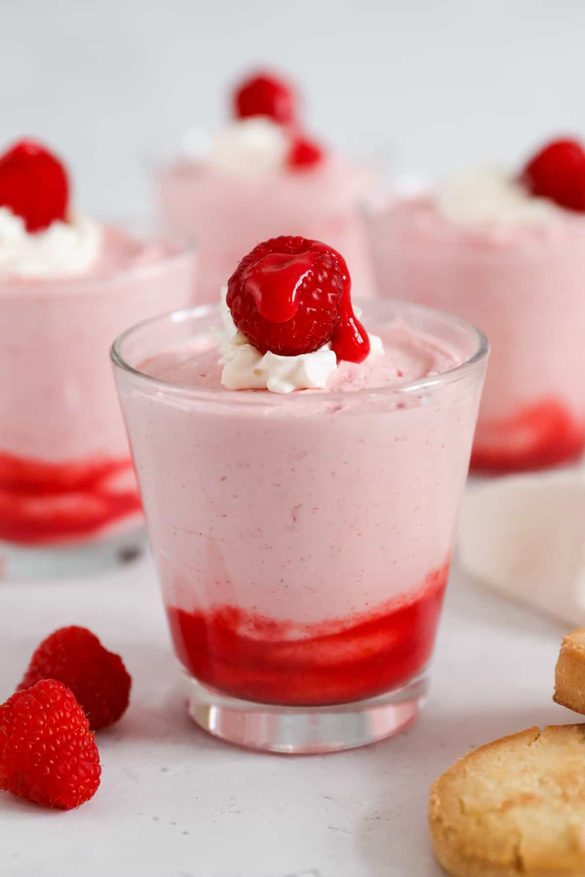 raspberry mousse dessert in mini cups