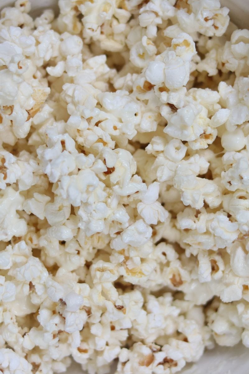 popcorn with white chocolate on it