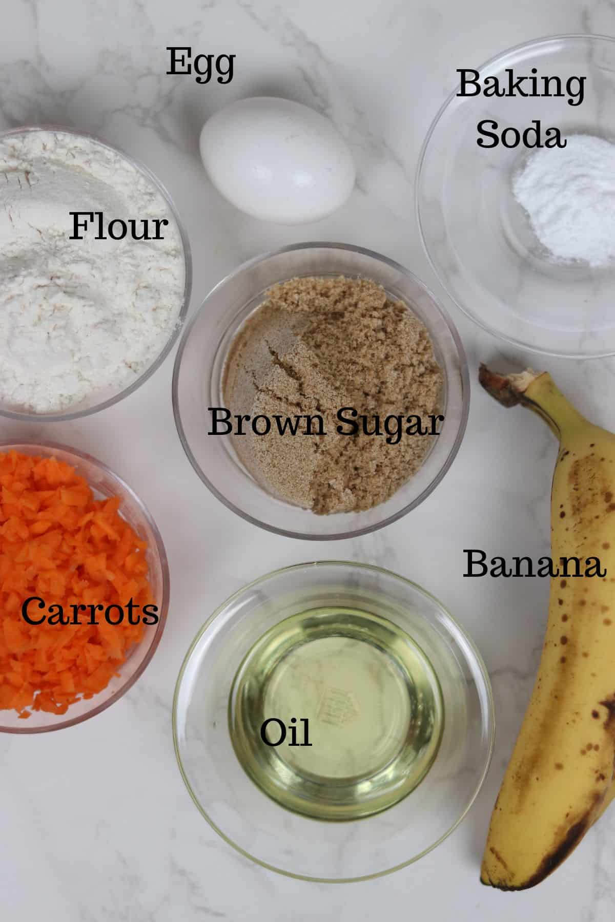 ingredients needed to make carrot banana muffins