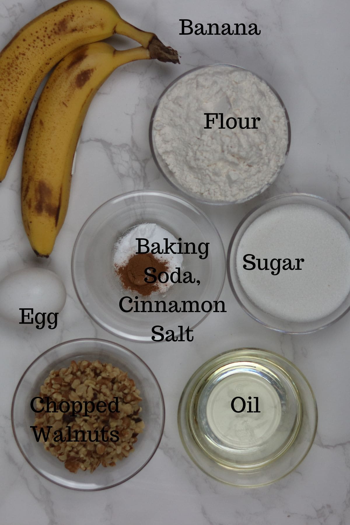 ingredients to make jumbo banana nut muffins