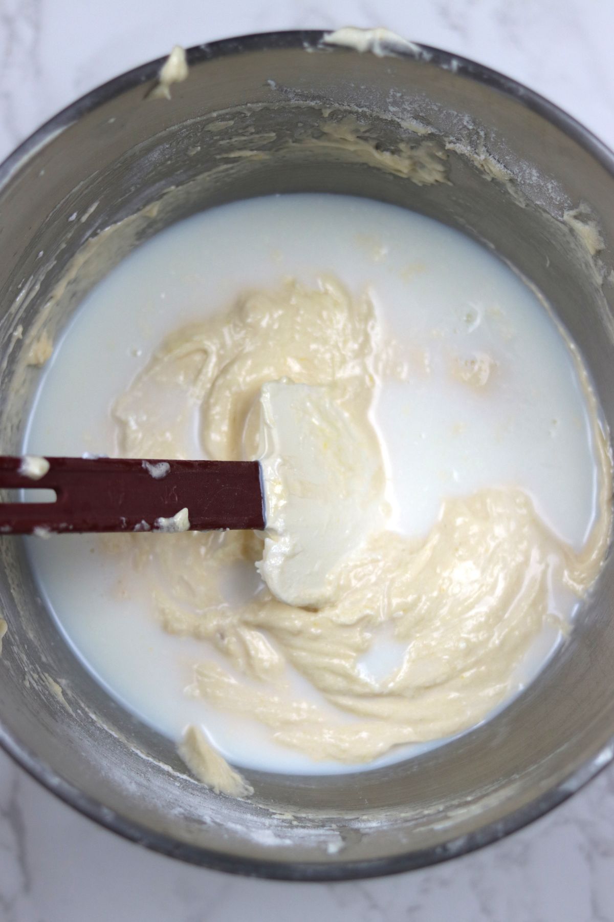 milk added to the vanilla tray bake batter